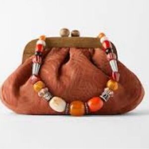 Zara Rust Beaded Accent Clutch(Missing Handle)